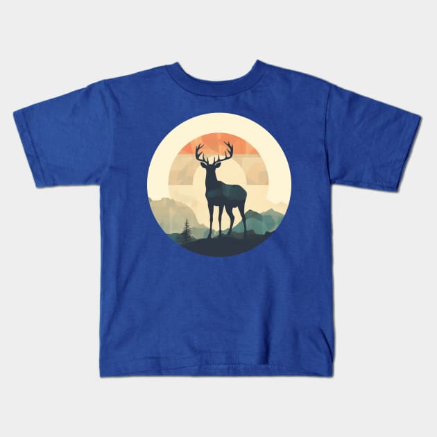 Deer Silhouette Emerald Forest Camping Sport Circle Kids T-Shirt by yambuto